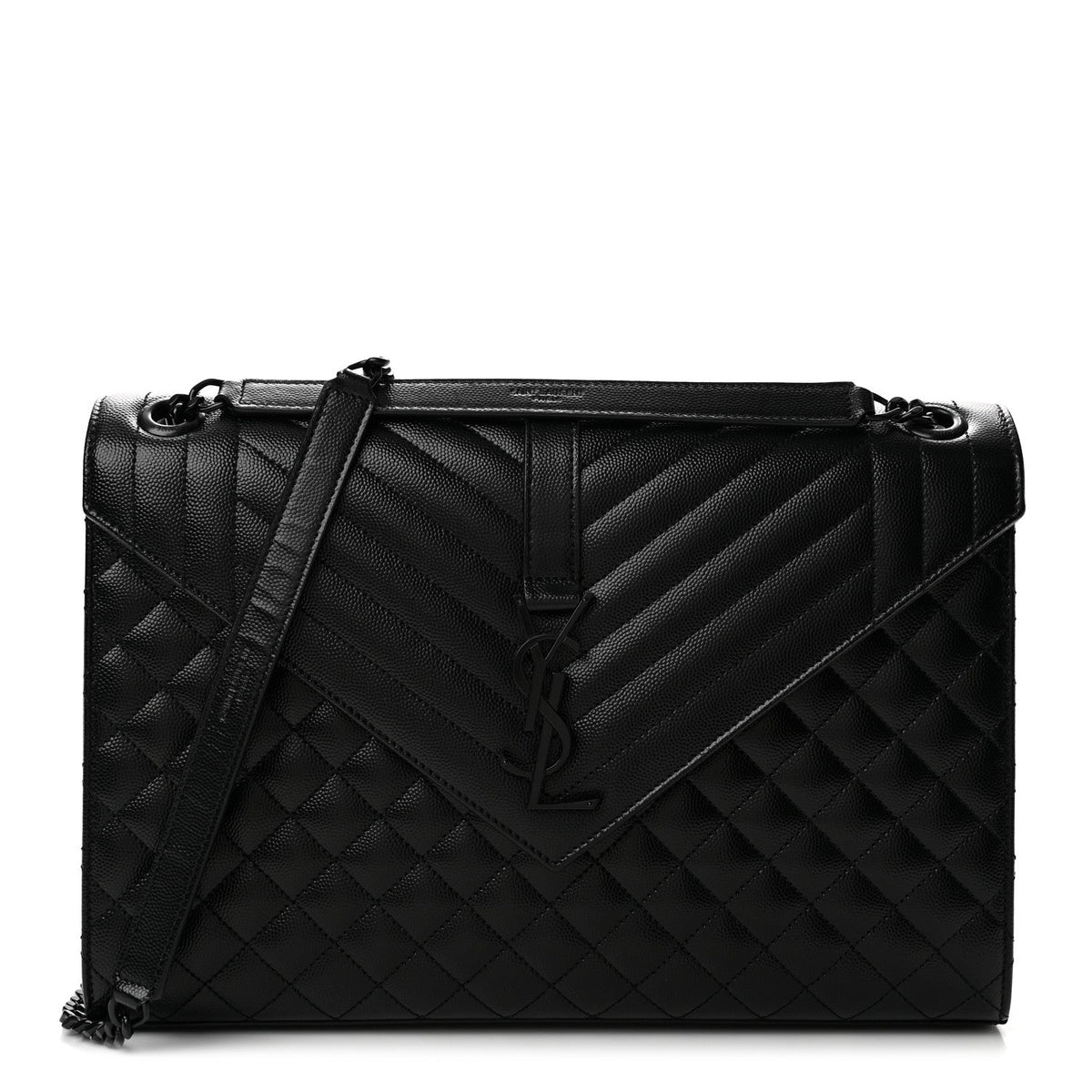 Grain De Poudre Textured Mixed Matelasse Large Triquilt Monogram Monochrome Satchel Black