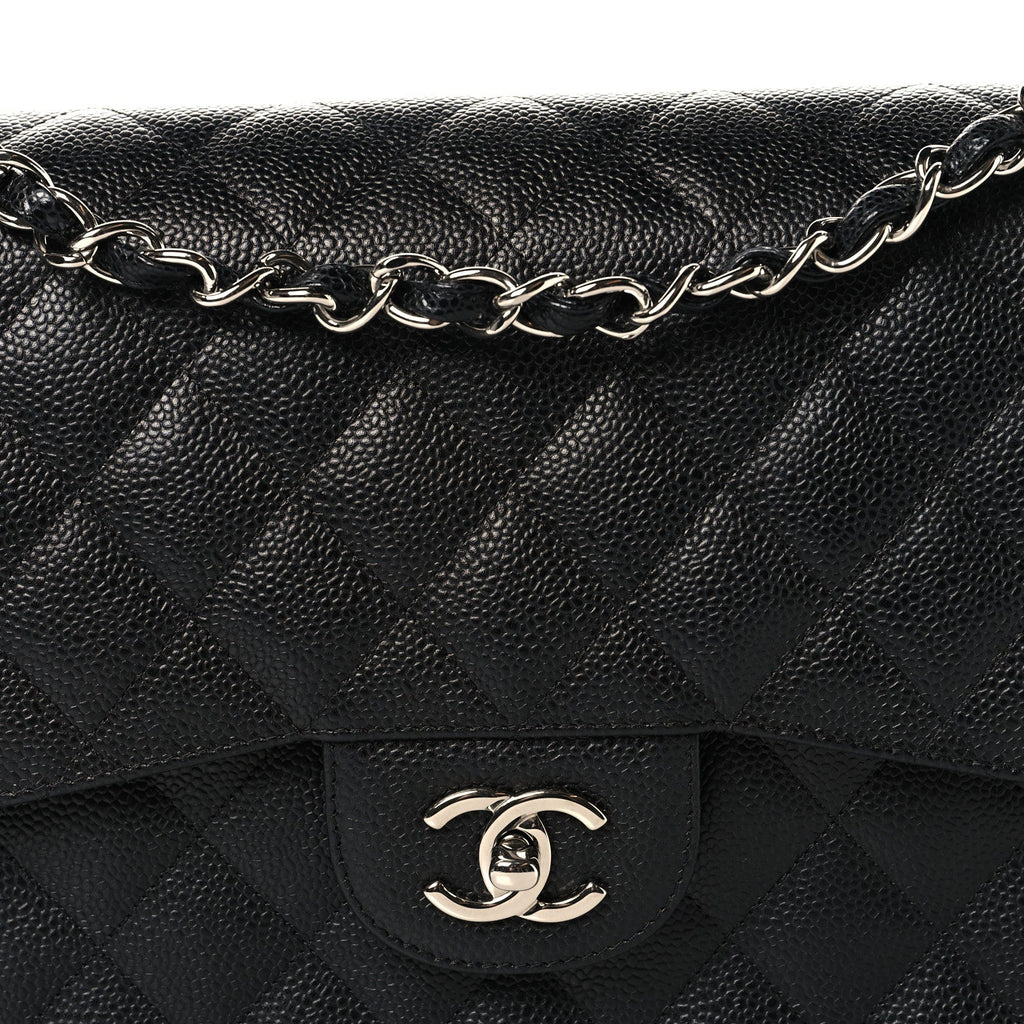 Caviar Quilted Jumbo Double Flap Black