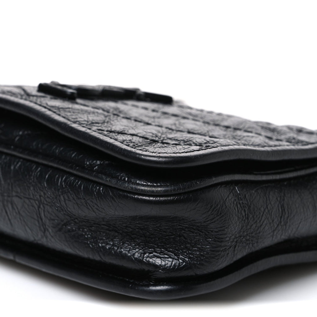 Crinkled Calfskin Matelasse Monogram Niki Chain Wallet Black