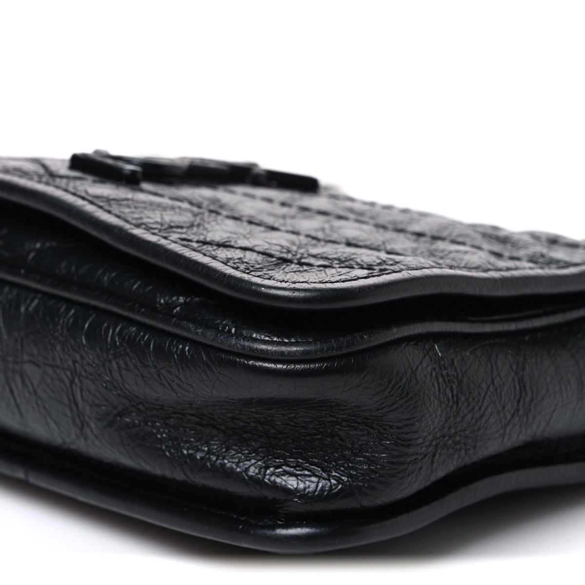 Crinkled Calfskin Matelasse Monogram Niki Chain Wallet Black