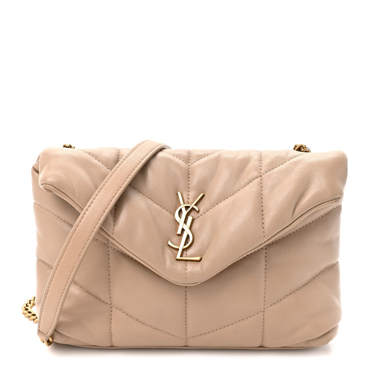 Lambskin Quilted Toy Loulou Puffer Monogram Chain Satchel Nude Powder