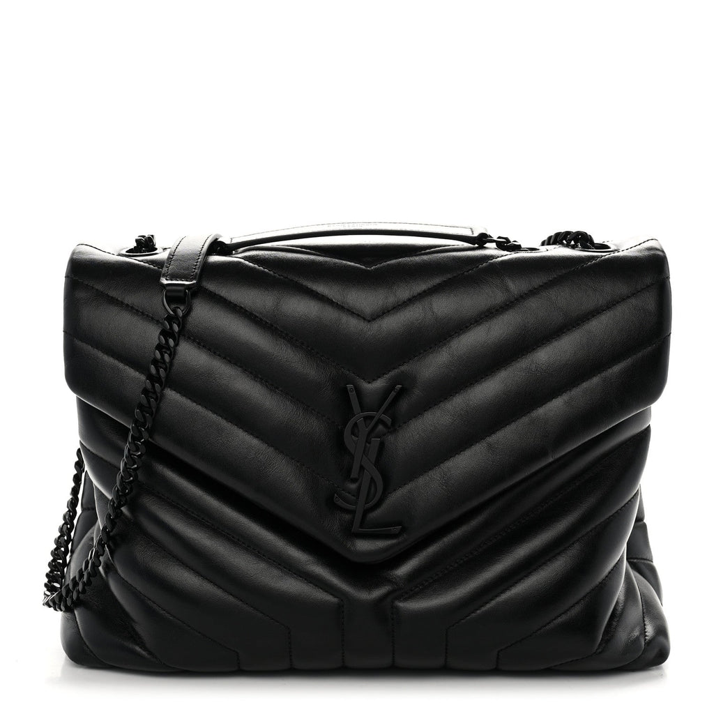 Calfskin Y Quilted Monogram Monochrome Medium Loulou Chain Satchel Black