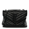 Calfskin Y Quilted Monogram Monochrome Medium Loulou Chain Satchel Black