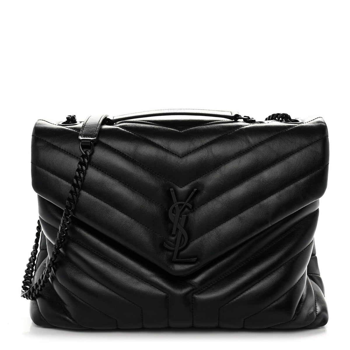 Calfskin Y Quilted Monogram Monochrome Medium Loulou Chain Satchel Black