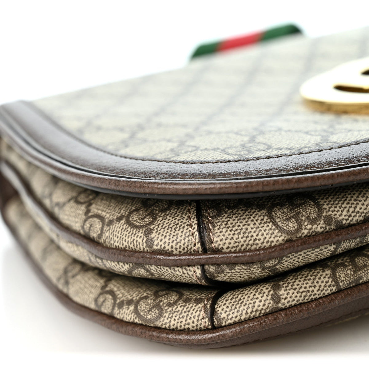 GG Supreme Monogram Textured Dollar Calfskin Web Medium Blondie Top Handle Shoulder Flap Bag Beige Ebony New Acero