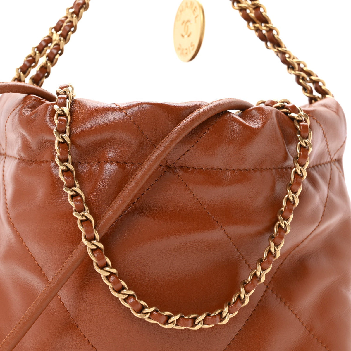 Shiny Calfskin Quilted Mini Chanel 22 Light Brown