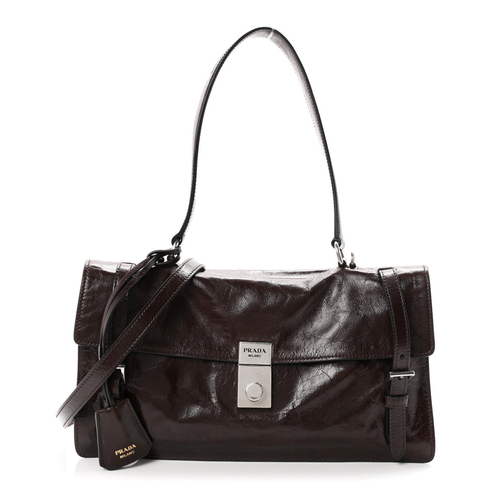 Glossy Calfskin Medium Sound Shoulder Bag Dark Brown