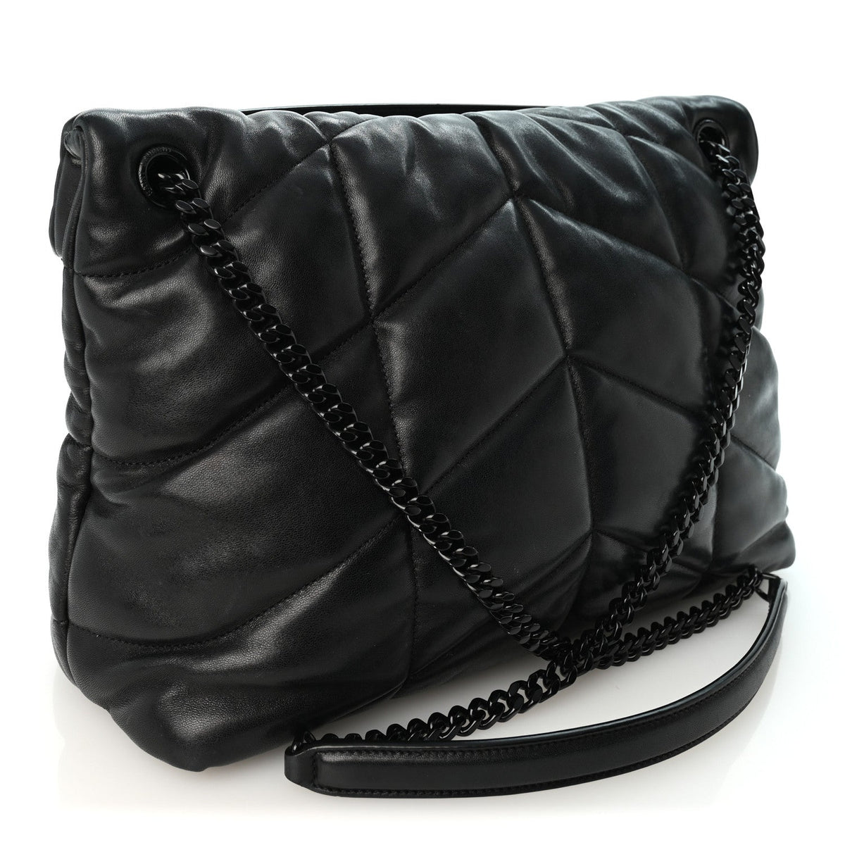 Lambskin Quilted Monogram Monochrome Medium Loulou Puffer Chain Satchel Black