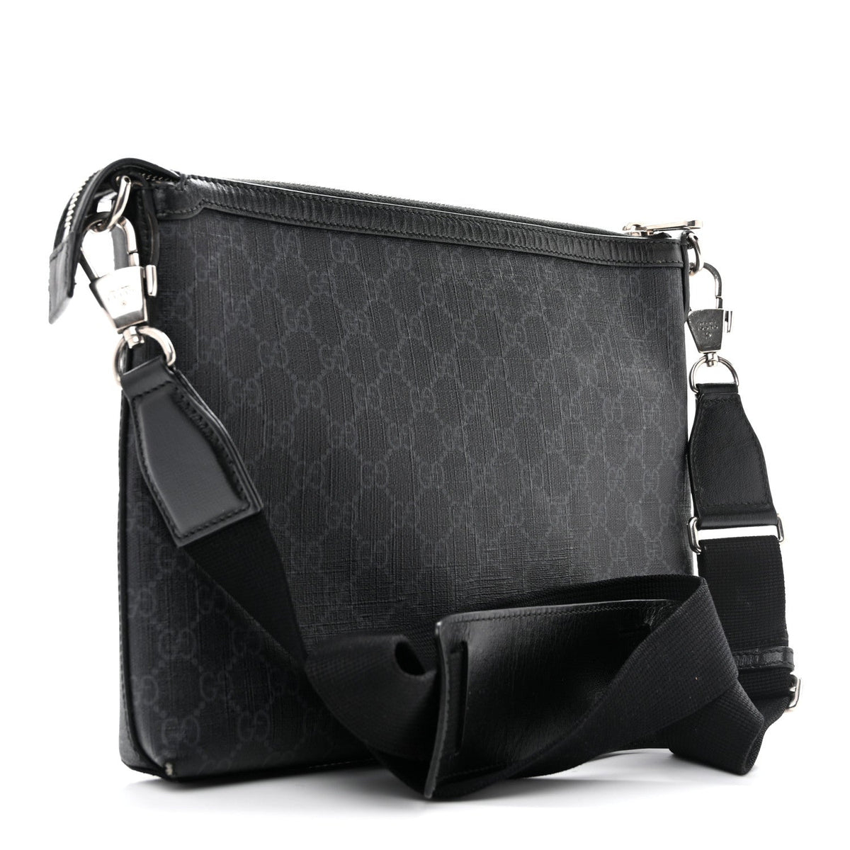 GG Supreme Monogram Azalea Calfskin Retro Interlocking G Wristlet Messenger Bag Black