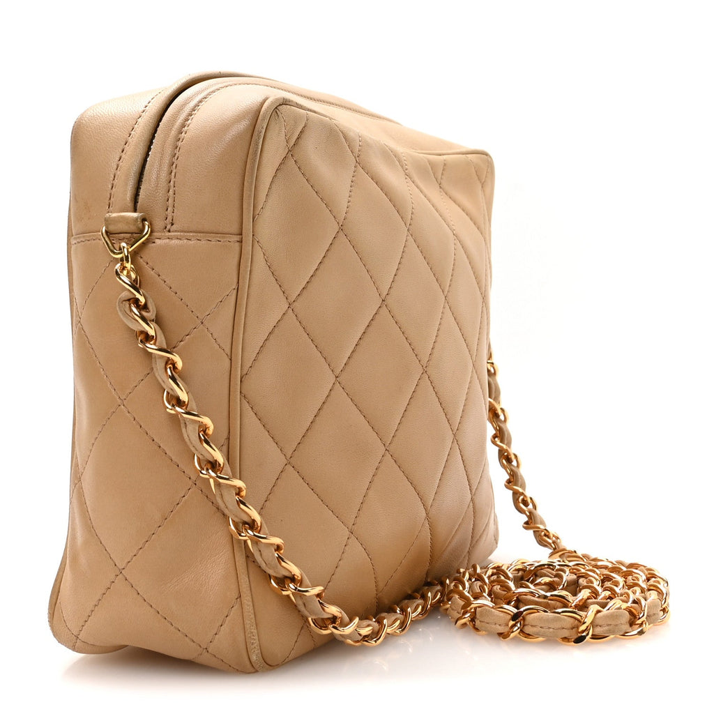 Lambskin Quilted Camera Case Beige