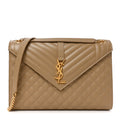 Grain De Poudre Mixed Matelasse Large Triquilt Monogram Satchel Dark Latte