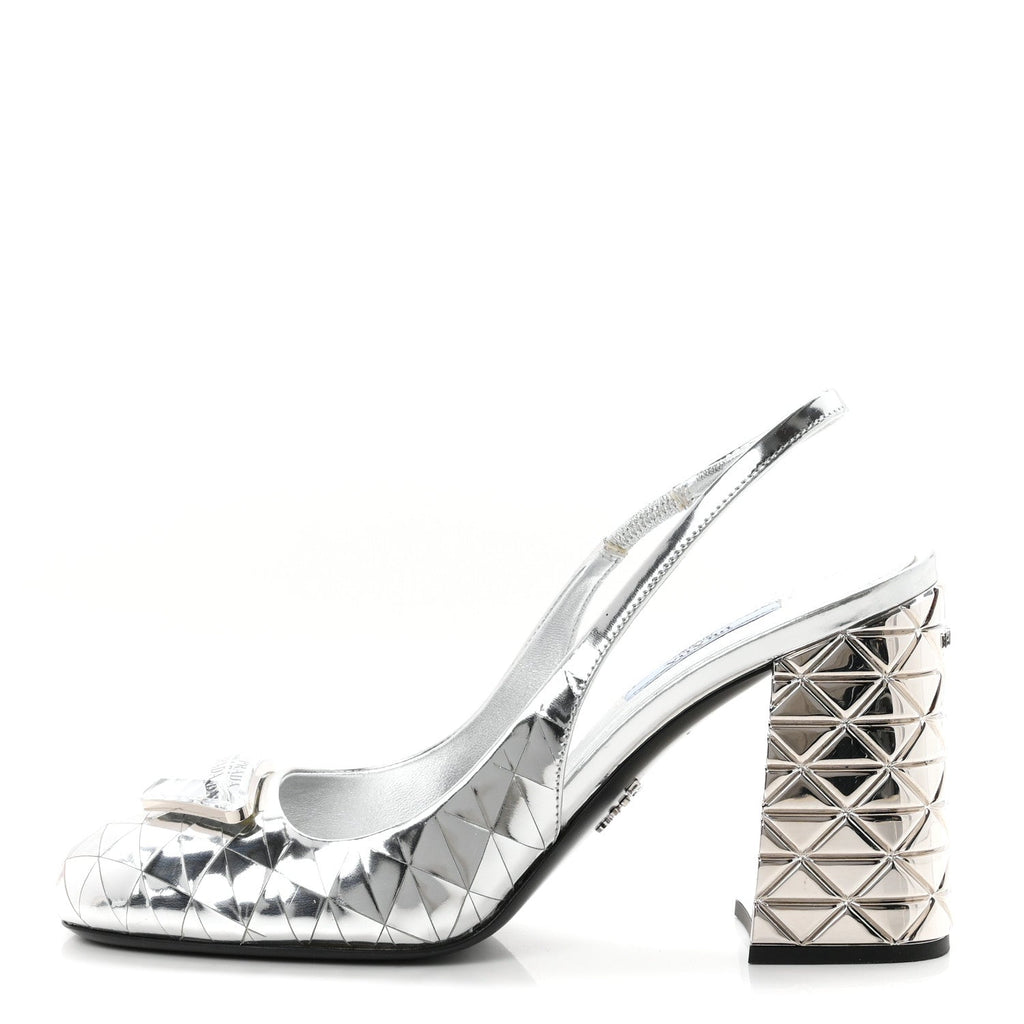 Spazzolato Triangle Logo Slingback 90mm Pumps 37 Argento