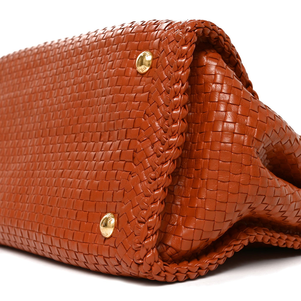 Goatskin Woven Small Tote Cognac