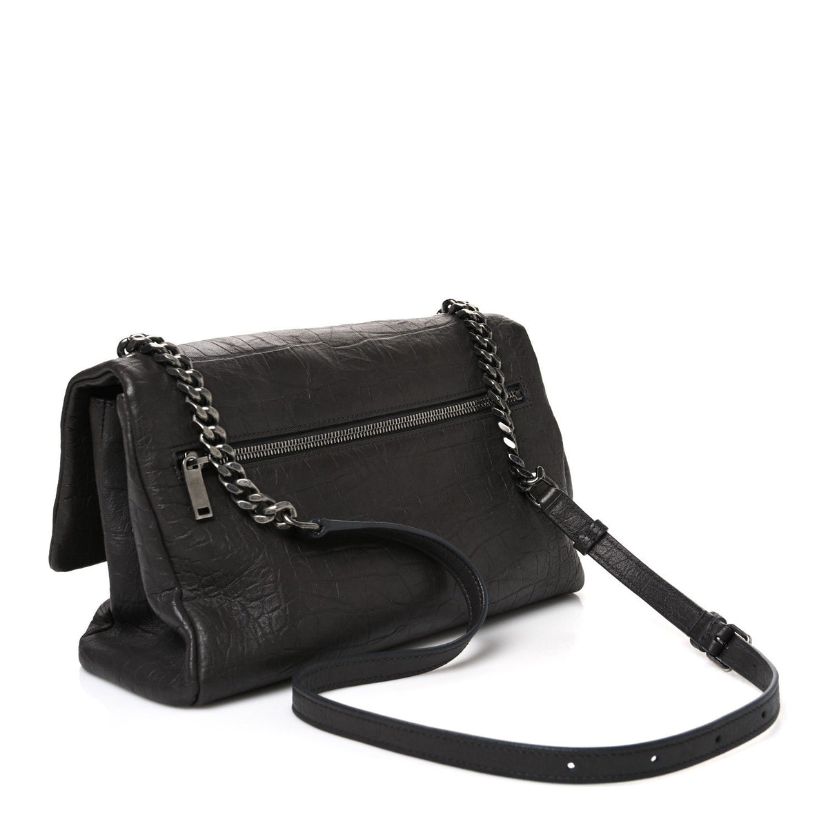 Calfskin Crocodile Embossed West Hollywood Monogram Fold-Over Dark Brown