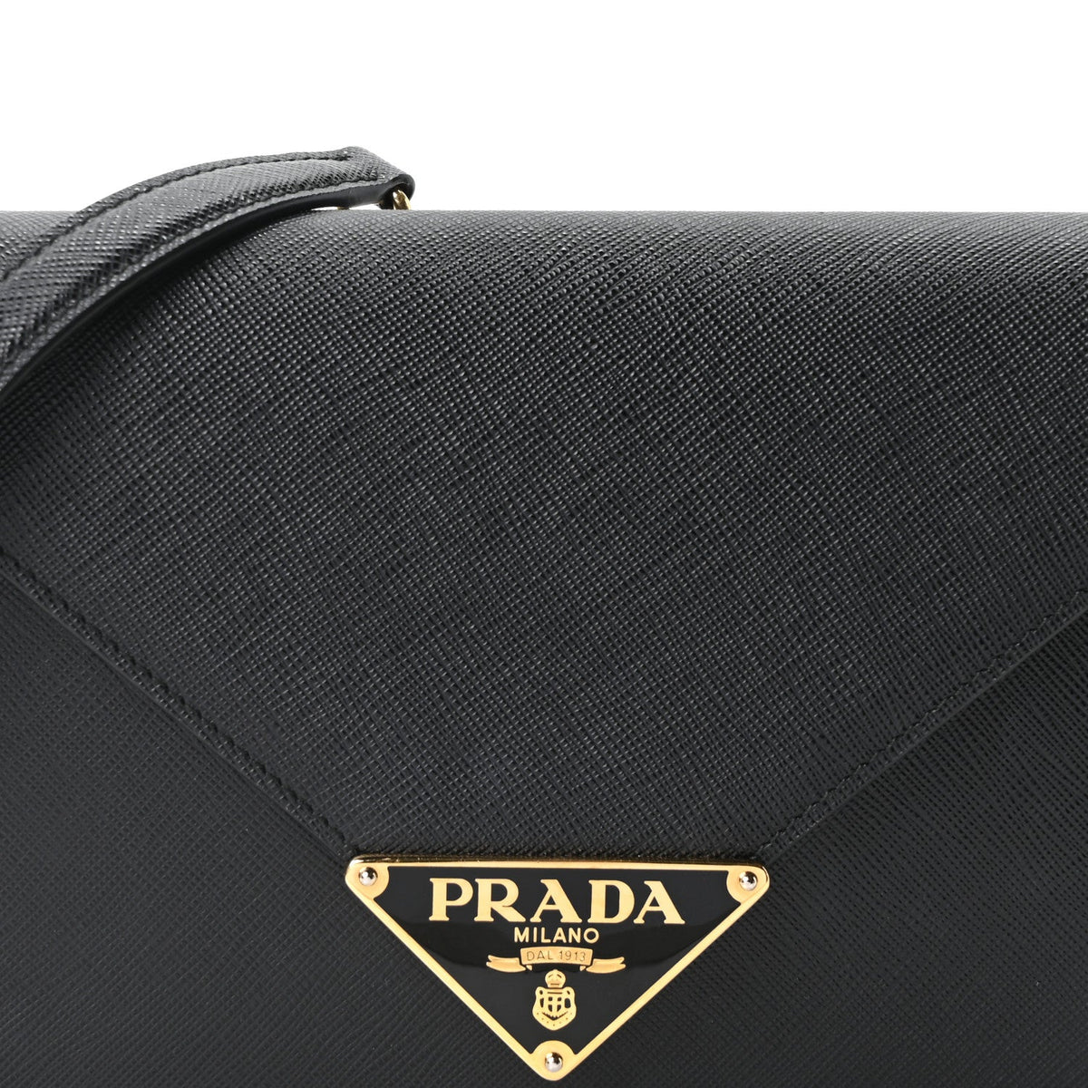 Saffiano Lux Metal Triangle Logo Mini Envelope Chain Shoulder Bag Black