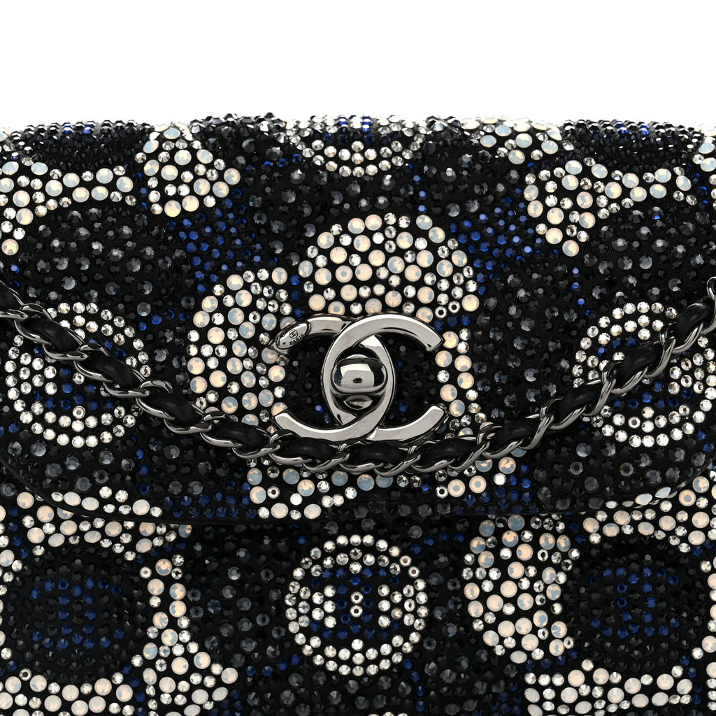 Satin Strass Flower Clutch With Chain Black White Blue