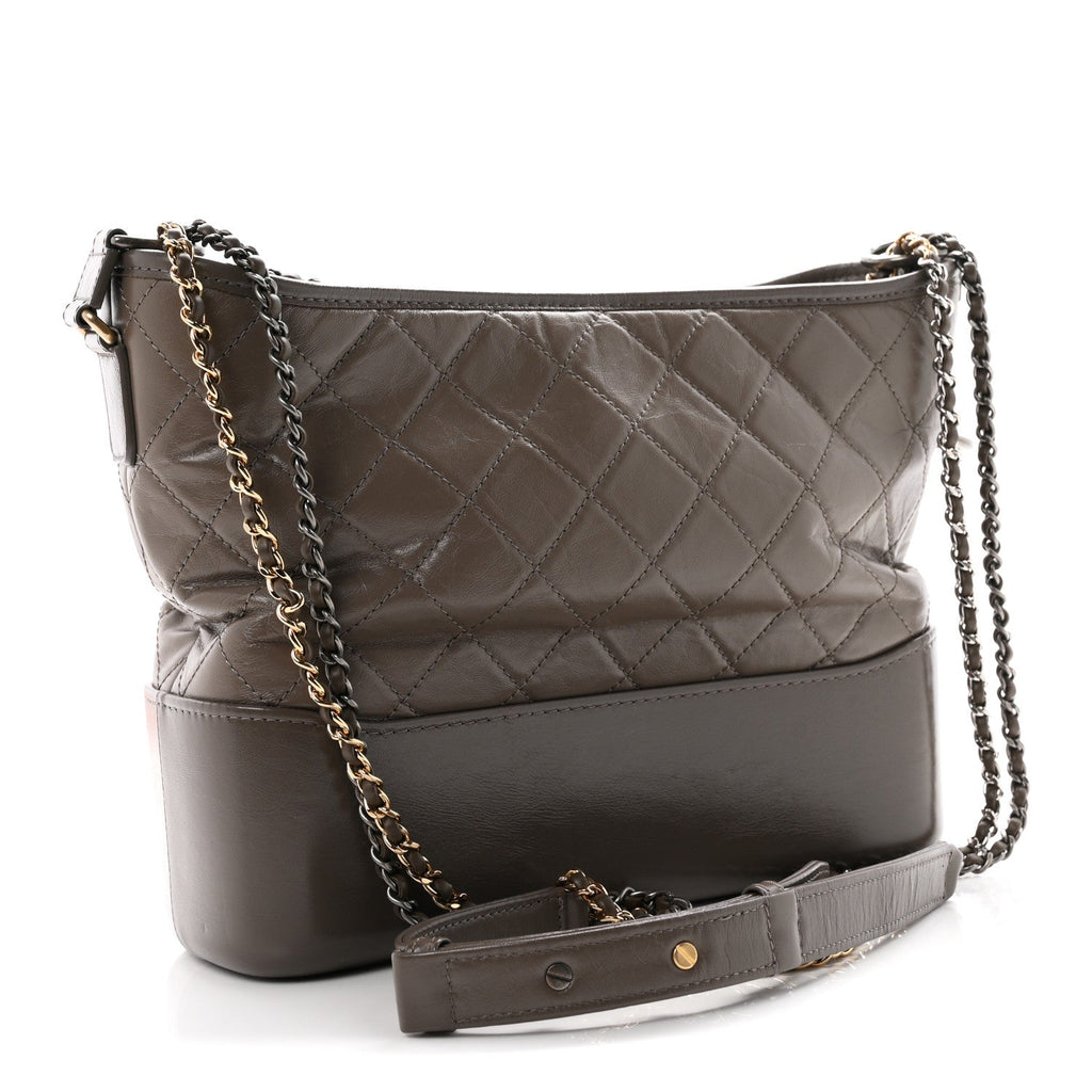 Aged Calfskin Quilted Medium Gabrielle Hobo Grey