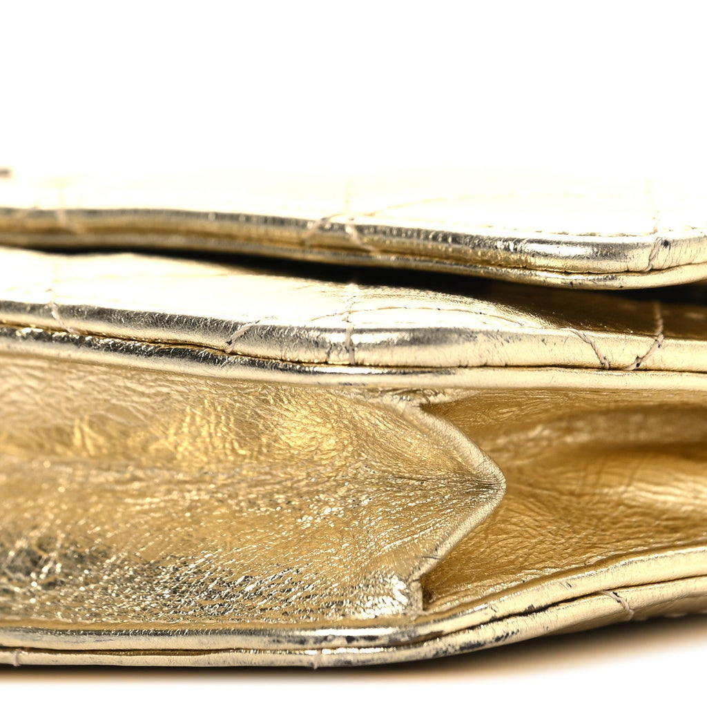 Metallic Aged Calfskin Quilted Reissue Wallet On Chain WOC Gold