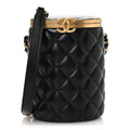 Lambskin Quilted Crown Box Bag Black