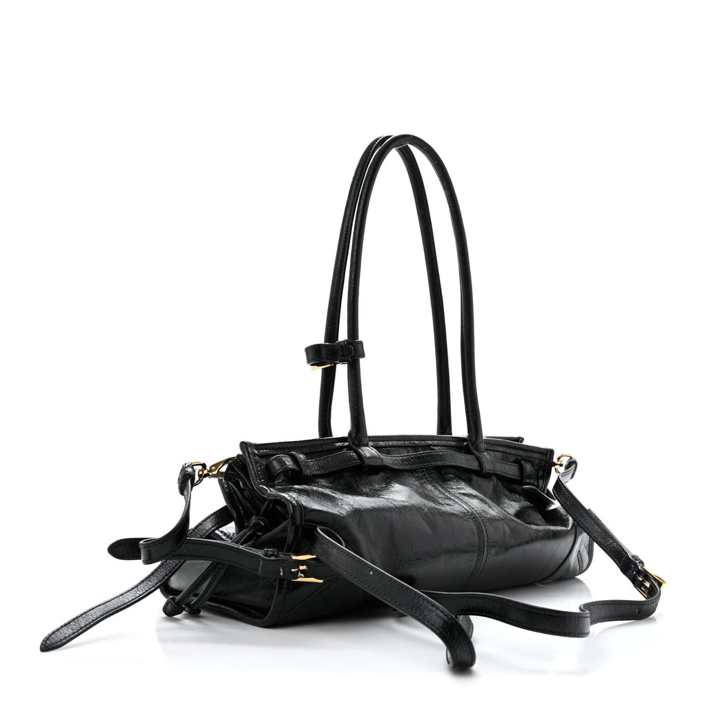 Glossy Calfskin Triangle Medium Bonnie Shoulder Bag Black