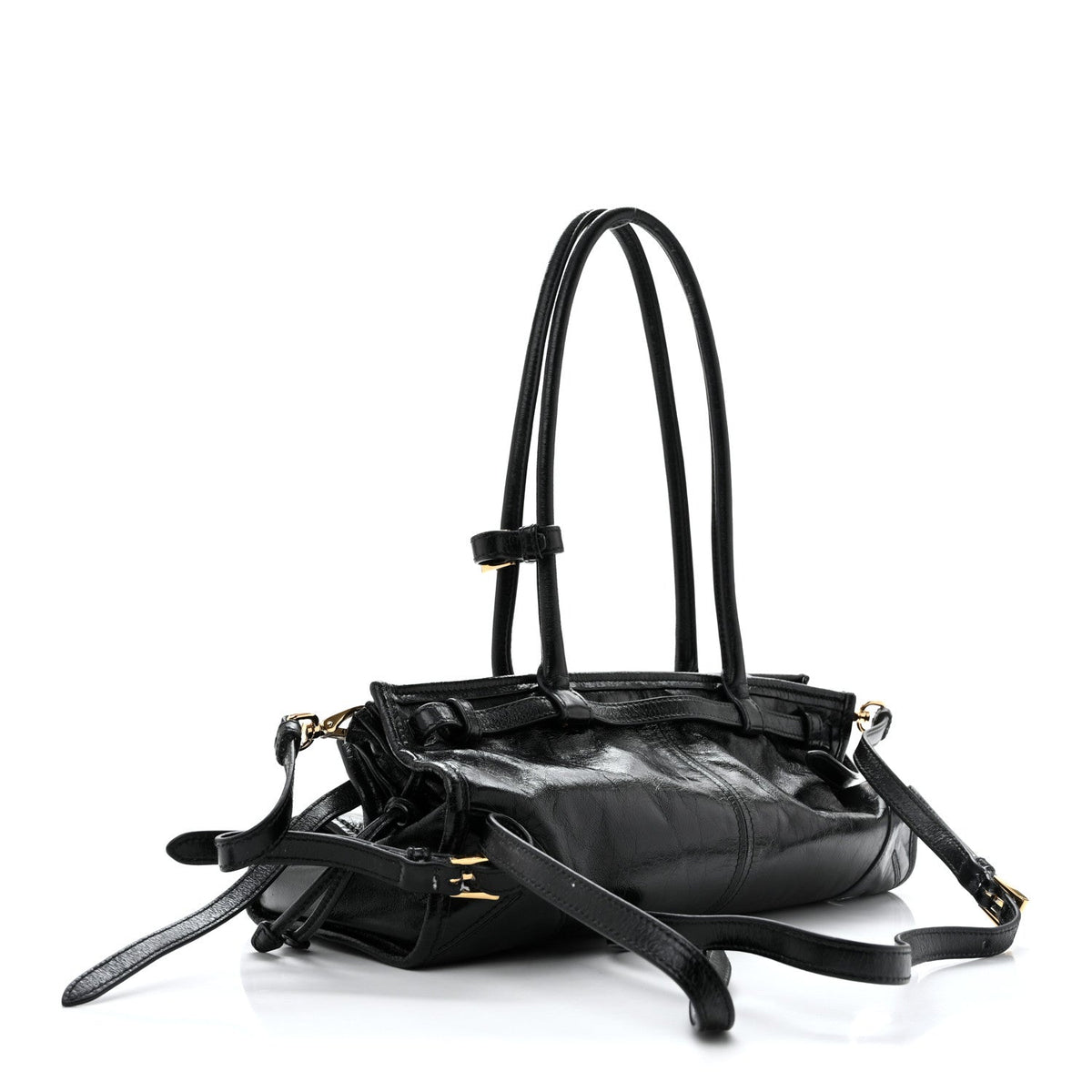 Glossy Calfskin Triangle Medium Bonnie Shoulder Bag Black
