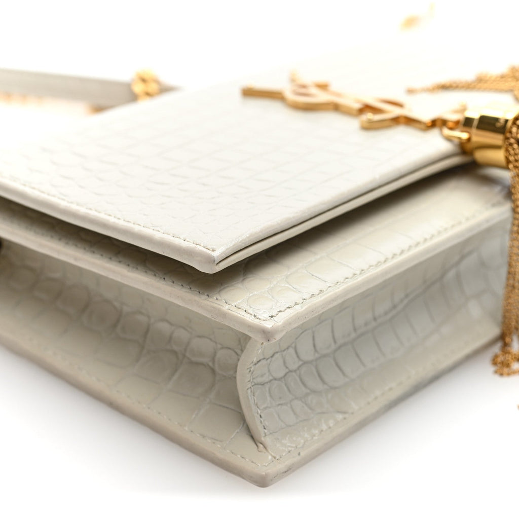 Calfskin Crocodile Embossed Kate Monogram Tassel Chain Wallet Crema Soft