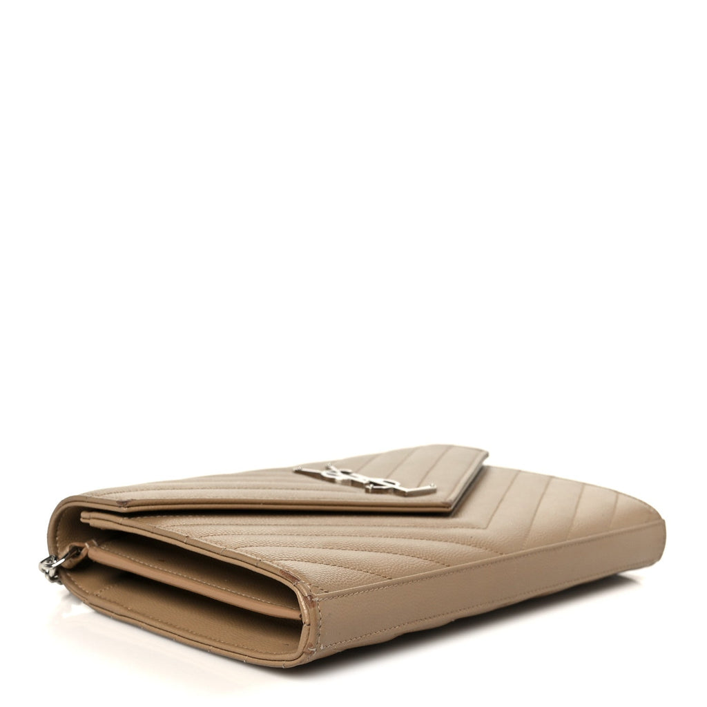 Grain De Poudre Matelasse Chevron Monogram Envelope Chain Wallet Dark Beige