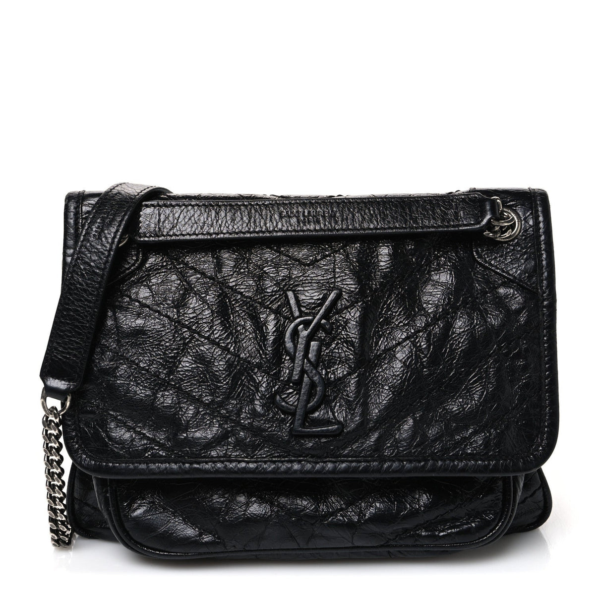 Crinkled Calfskin Matelasse Monogram Baby Niki Chain Satchel Black