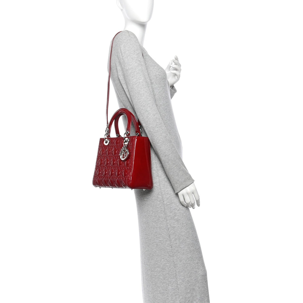 Patent Cannage Medium Lady Dior Red