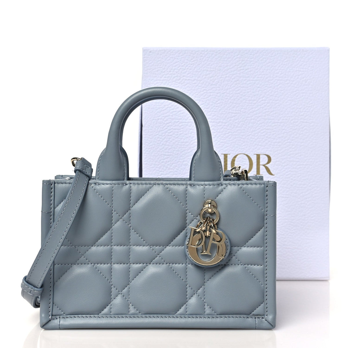 Calfskin Macrocannage Mini Book Tote Cloud Blue