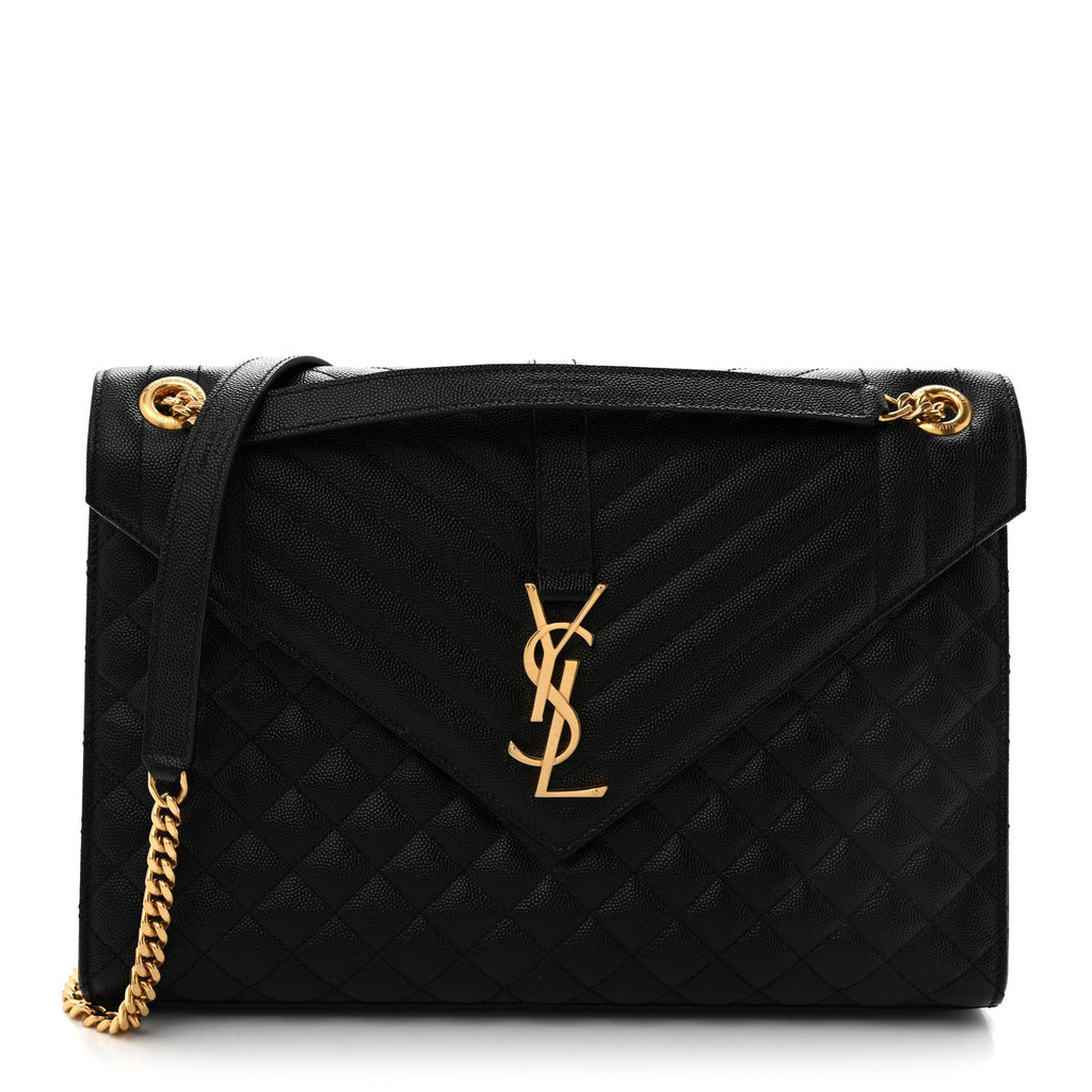 Grain De Poudre Textured Mixed Matelasse Large Triquilt Monogram Satchel Black