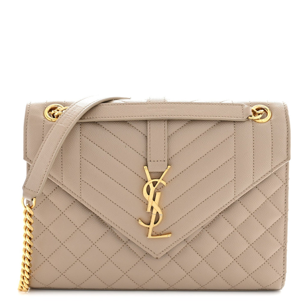 Grain De Poudre Textured Mixed Matelasse Medium Triquilt Monogram Satchel Dark Latte