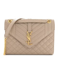 Grain De Poudre Textured Mixed Matelasse Medium Triquilt Monogram Satchel Dark Latte