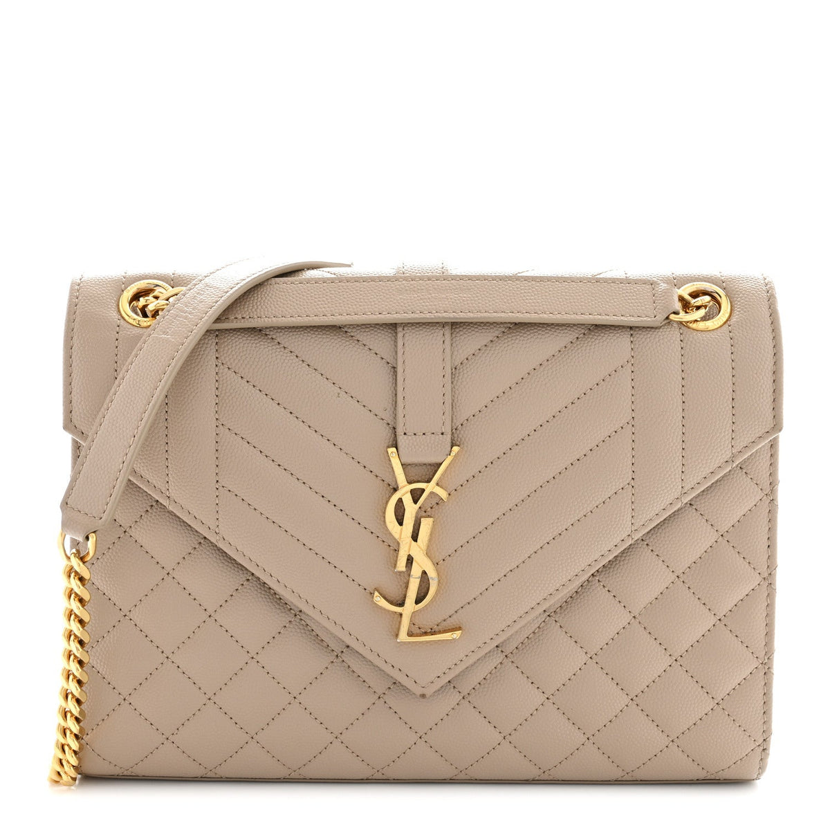 Grain De Poudre Textured Mixed Matelasse Medium Triquilt Monogram Satchel Dark Latte