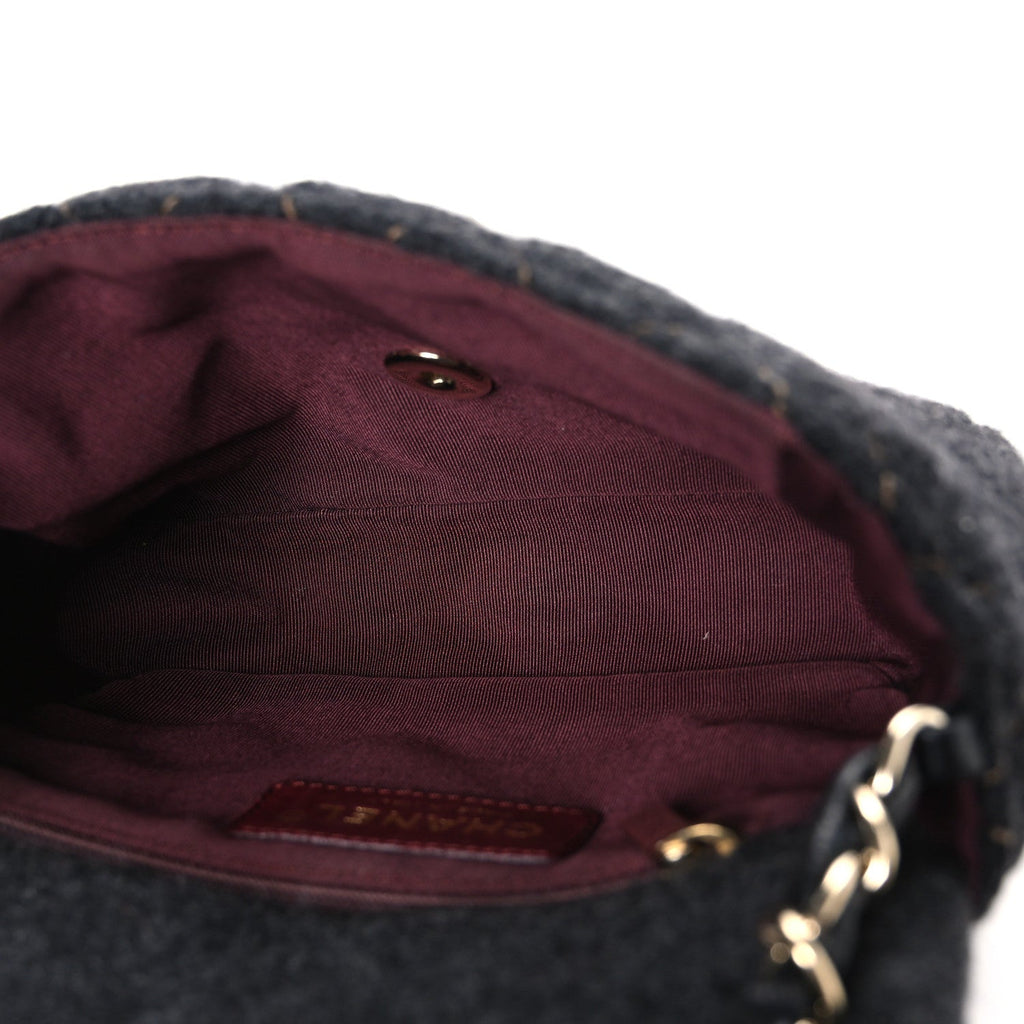 Wool Contrast Stitch Mini Square Flap Charcoal