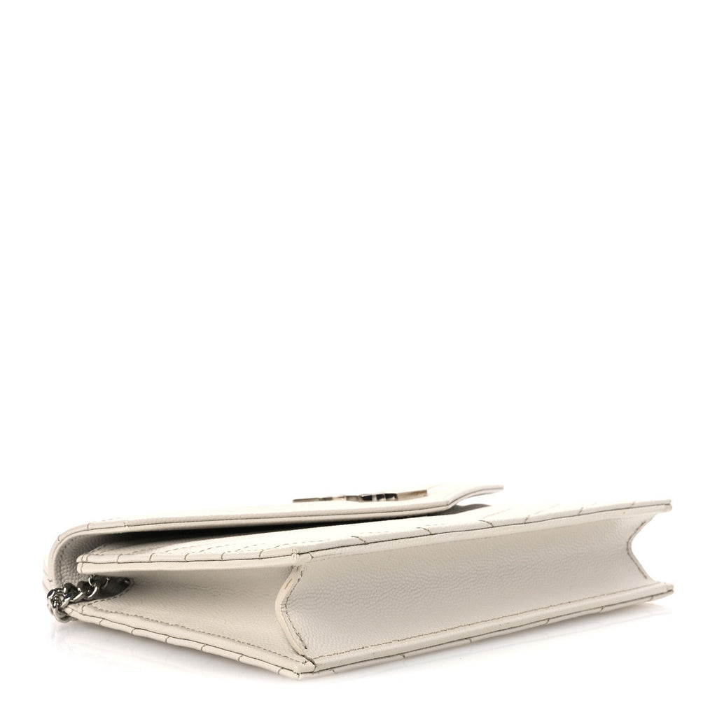 Grain De Poudre Matelasse Chevron Monogram Envelope Chain Wallet Optical White