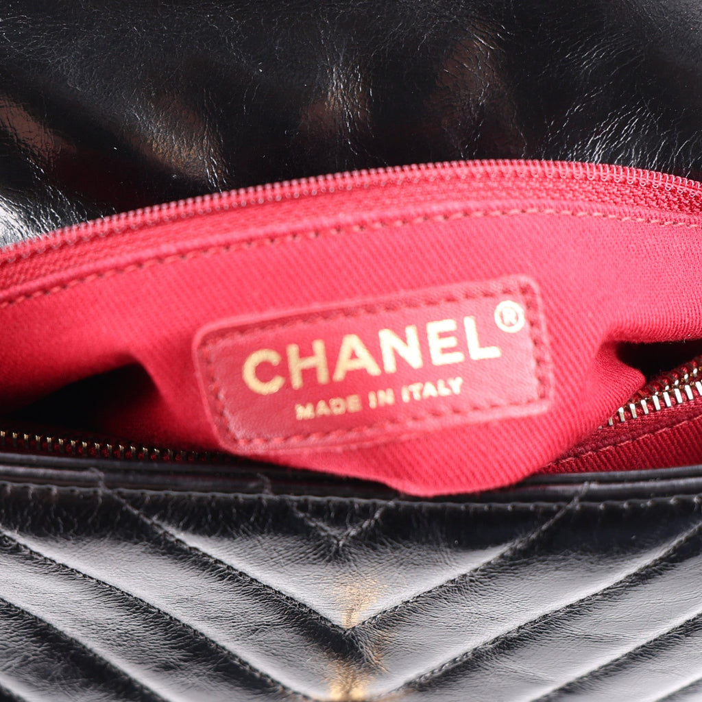 Aged Calfskin Chevron Quilted Small Coco Handle Flap Black