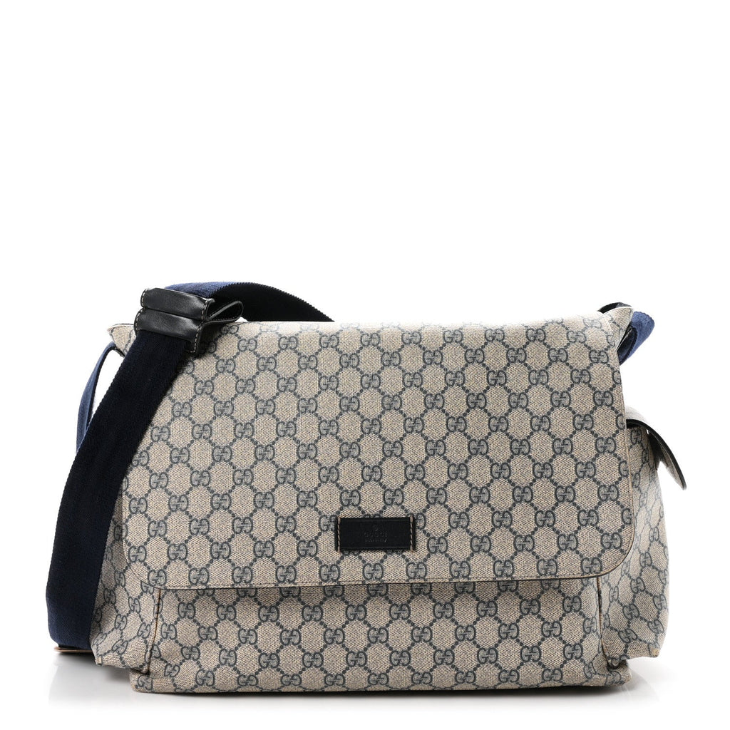 GG Supreme Monogram Selleria Calfskin Messenger Diaper Bag Navy