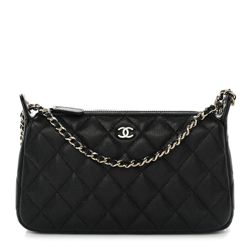 Caviar Quilted Purse With Chain Black