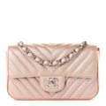 Iridescent Caviar Chevron Quilted Mini Rectangular Flap Light Gold