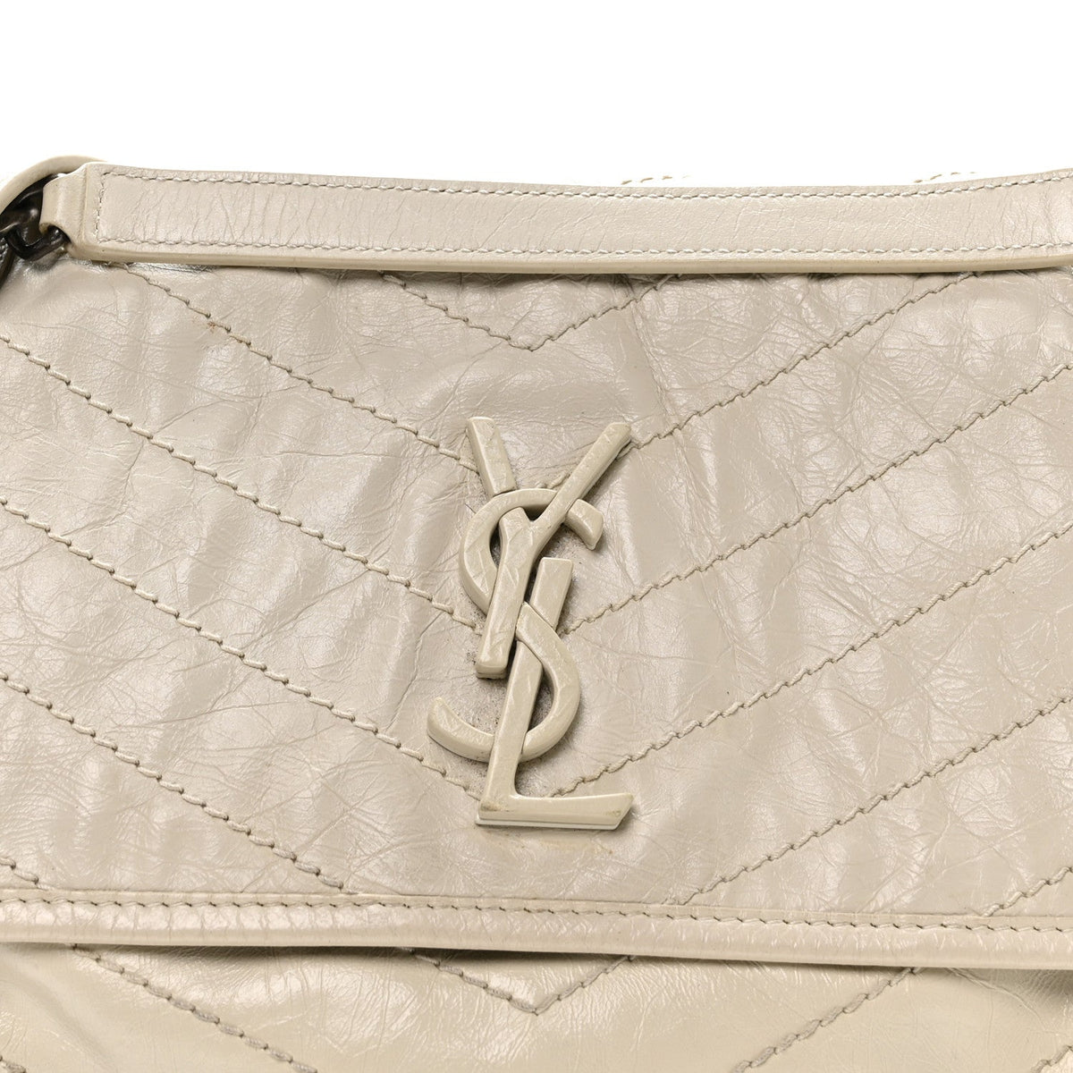 Crinkled Calfskin Matelasse Monogram Medium Niki Chain Satchel Crema Soft
