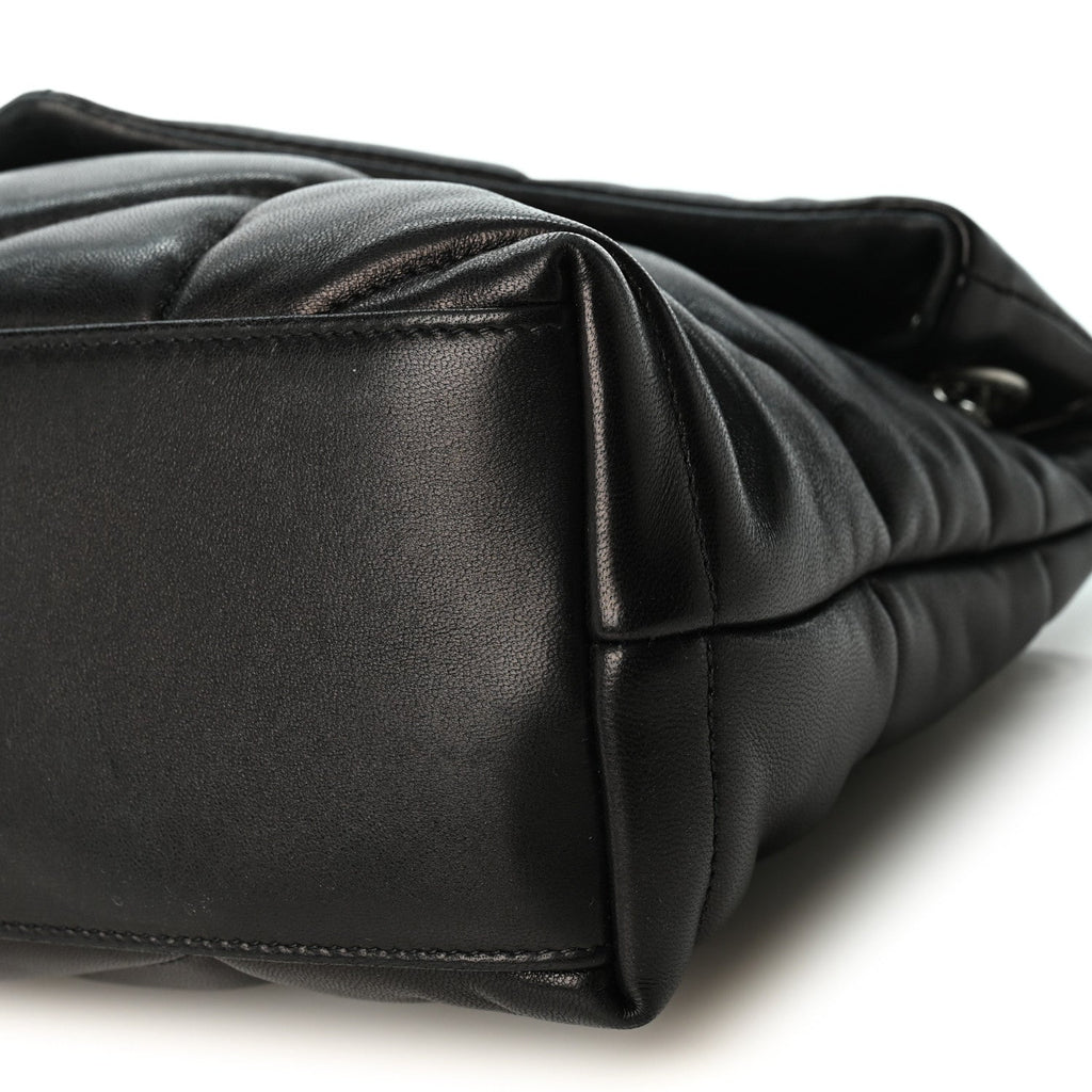 Lambskin Quilted Small Loulou Puffer Monogram Chain Satchel Black