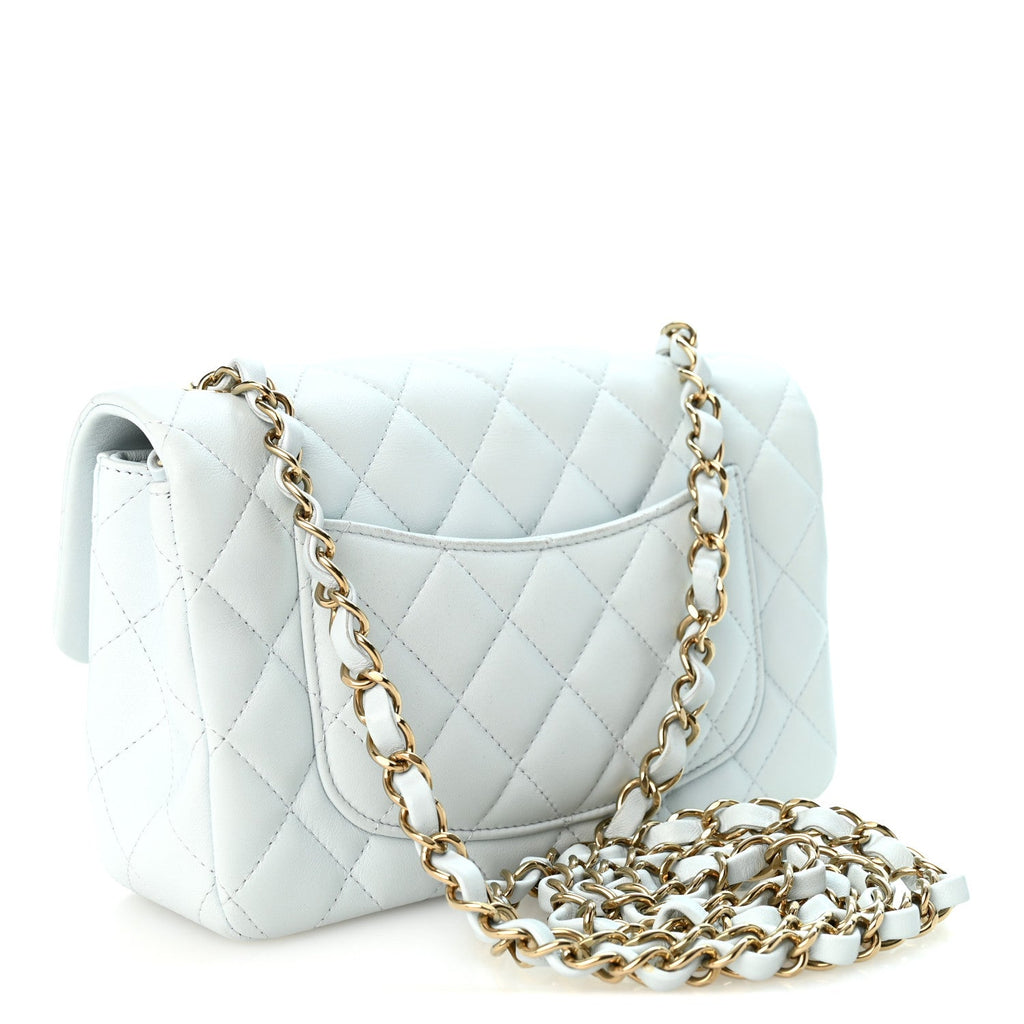 Lambskin Quilted Mini Rectangular Flap Light Blue
