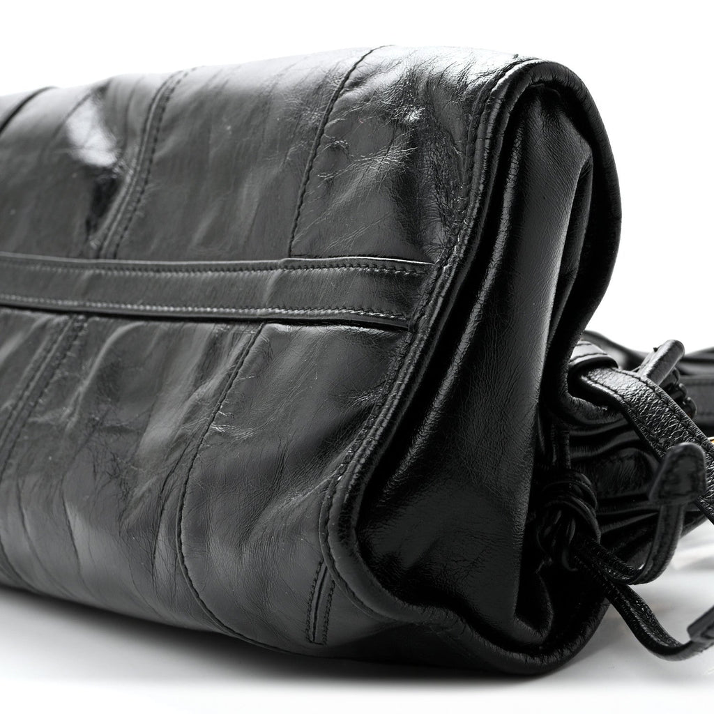 Glossy Calfskin Triangle Medium Bonnie Shoulder Bag Black