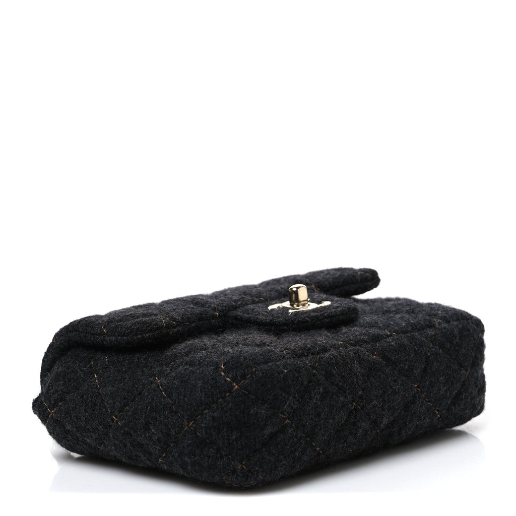 Wool Contrast Stitch Mini Square Flap Charcoal