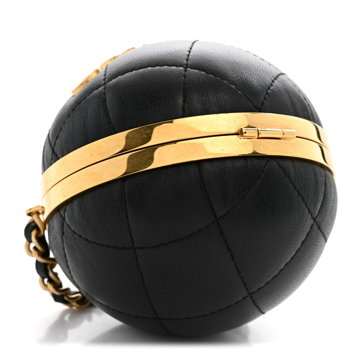 Lambskin Quilted Sphere Minaudiere Chain Clutch Black