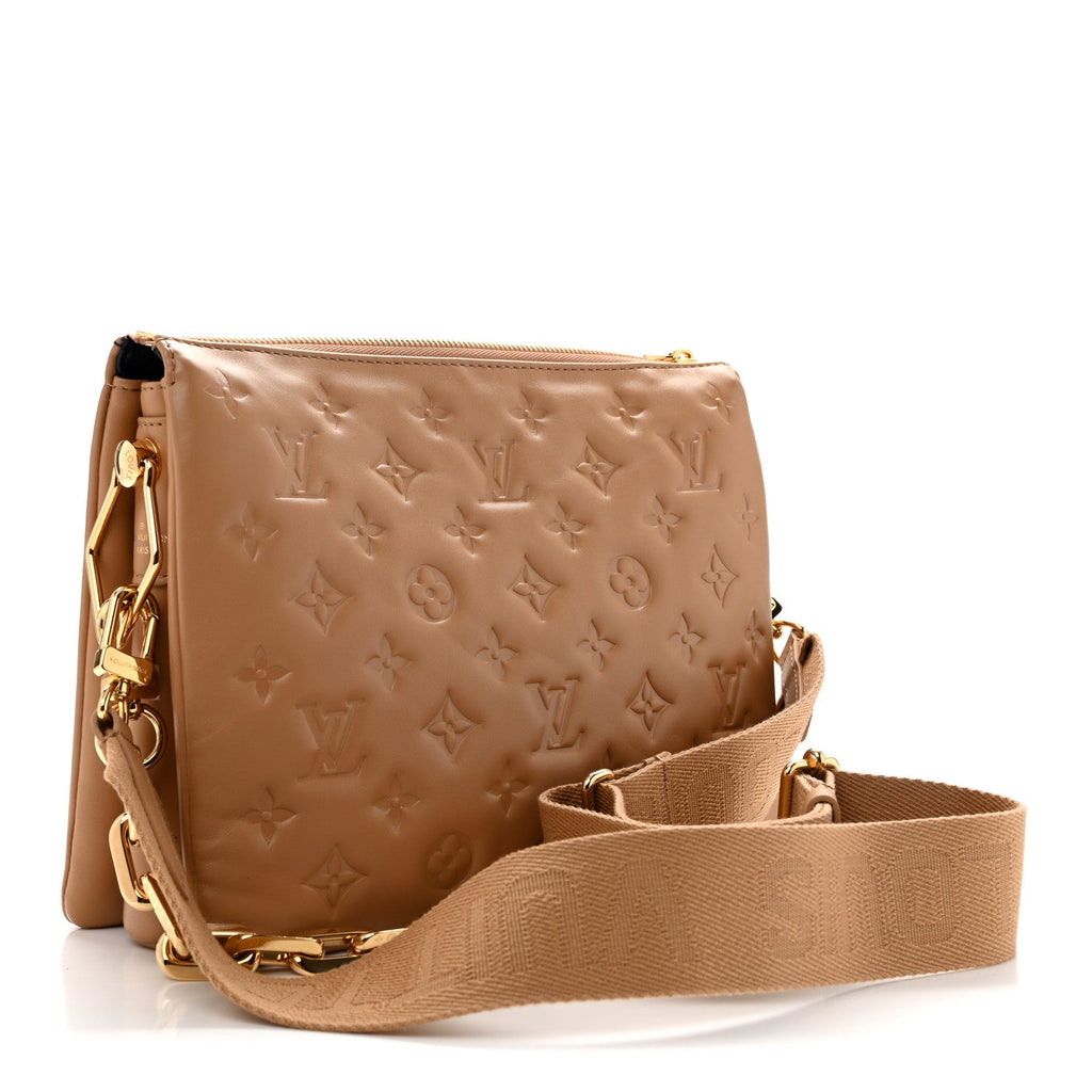 Lambskin Embossed Monogram Coussin PM Camel