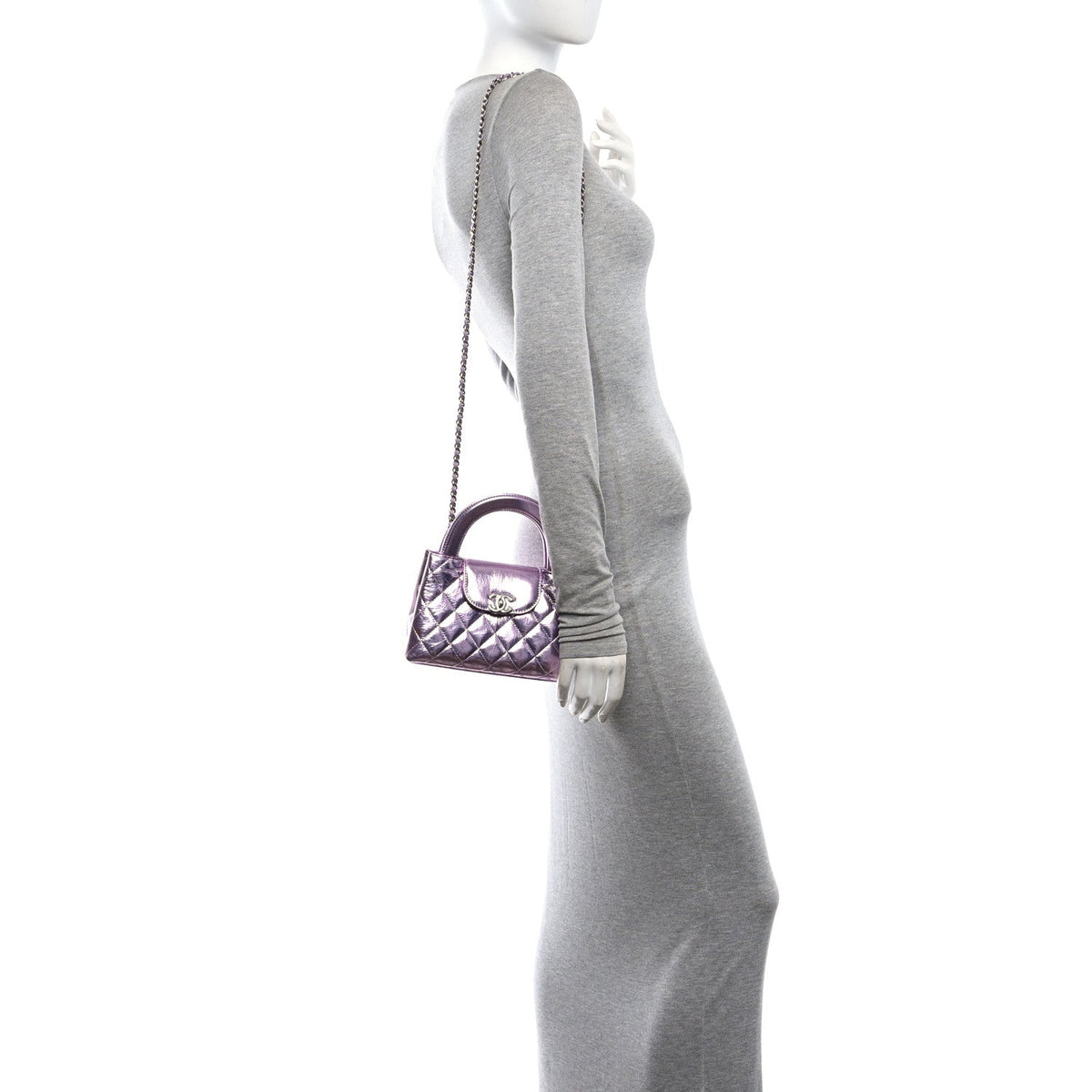 Metallic Aged Calfskin Quilted Nano Kelly Shopper Pink