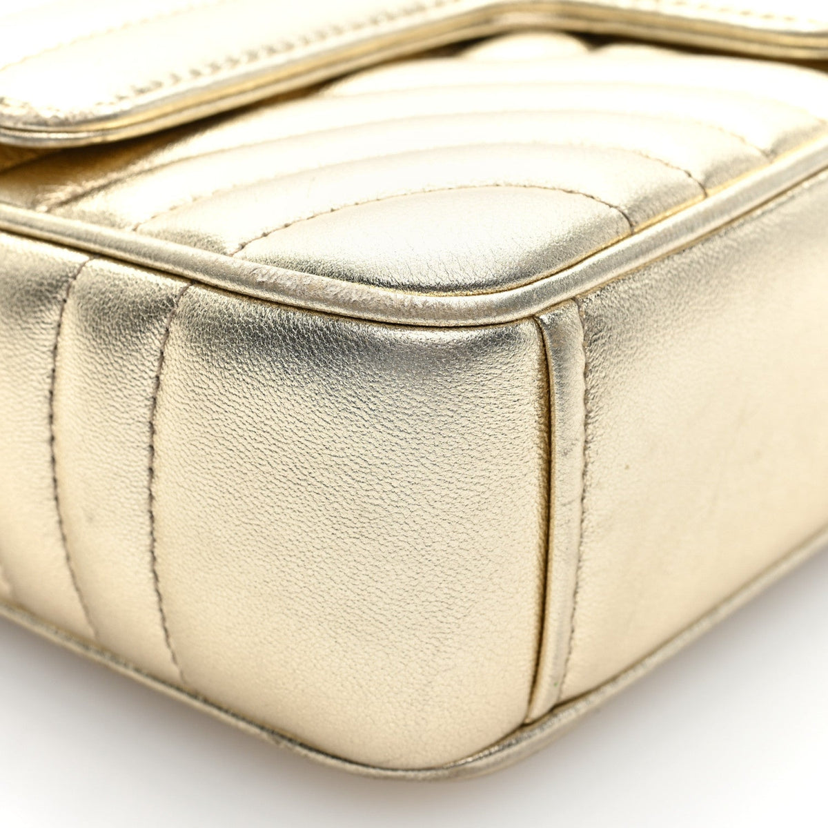 Metallic Nappa Impunture Diagramme Medium Chain Flap Shoulder Bag  Gold