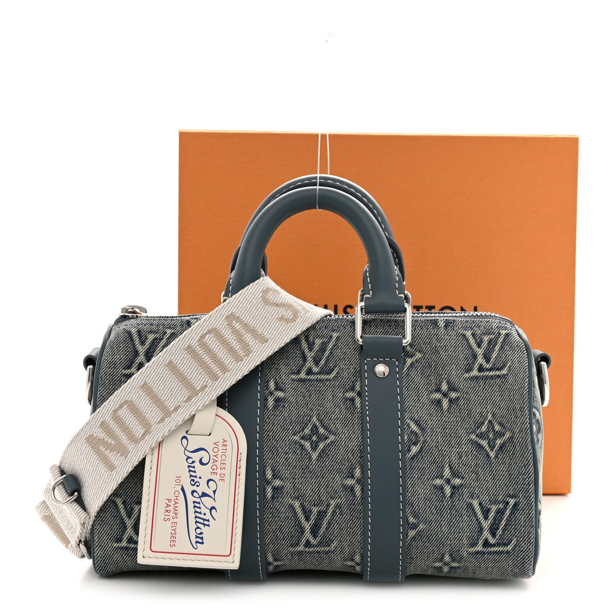 Monogram Washed Denim Keepall Bandouliere 25